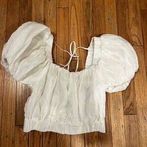 Frame Ruched Puff Sleeve Crop Top